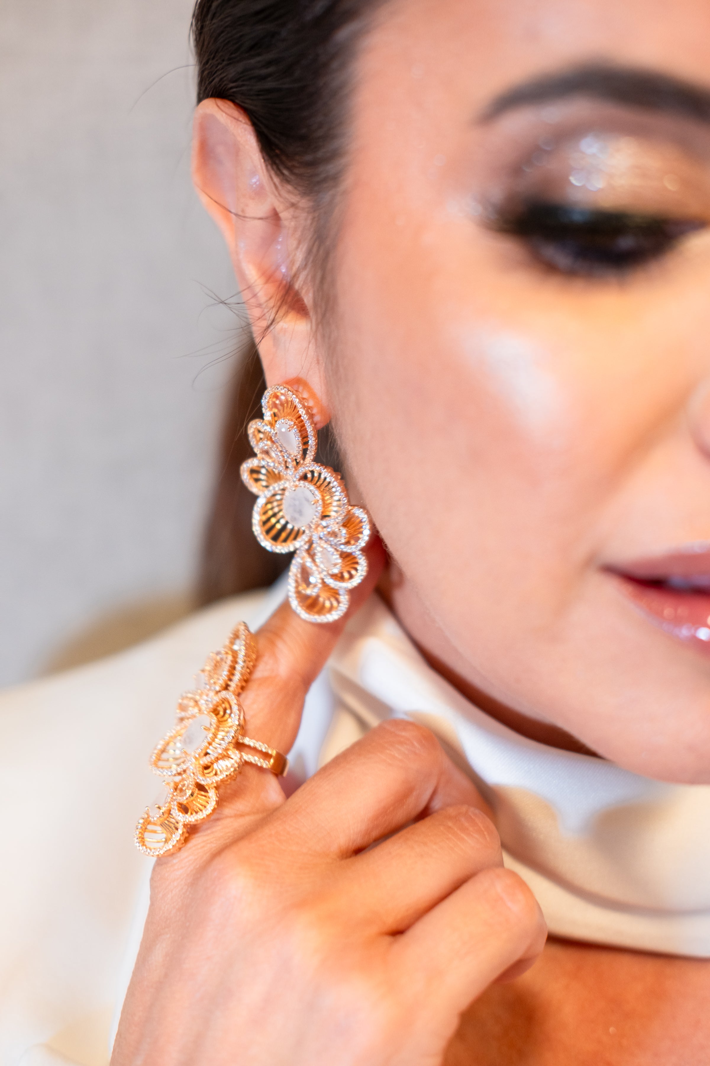 The Galerie | 18K Gold Plated Filigree Drop Earrings with Zirconia White Fusion Stone