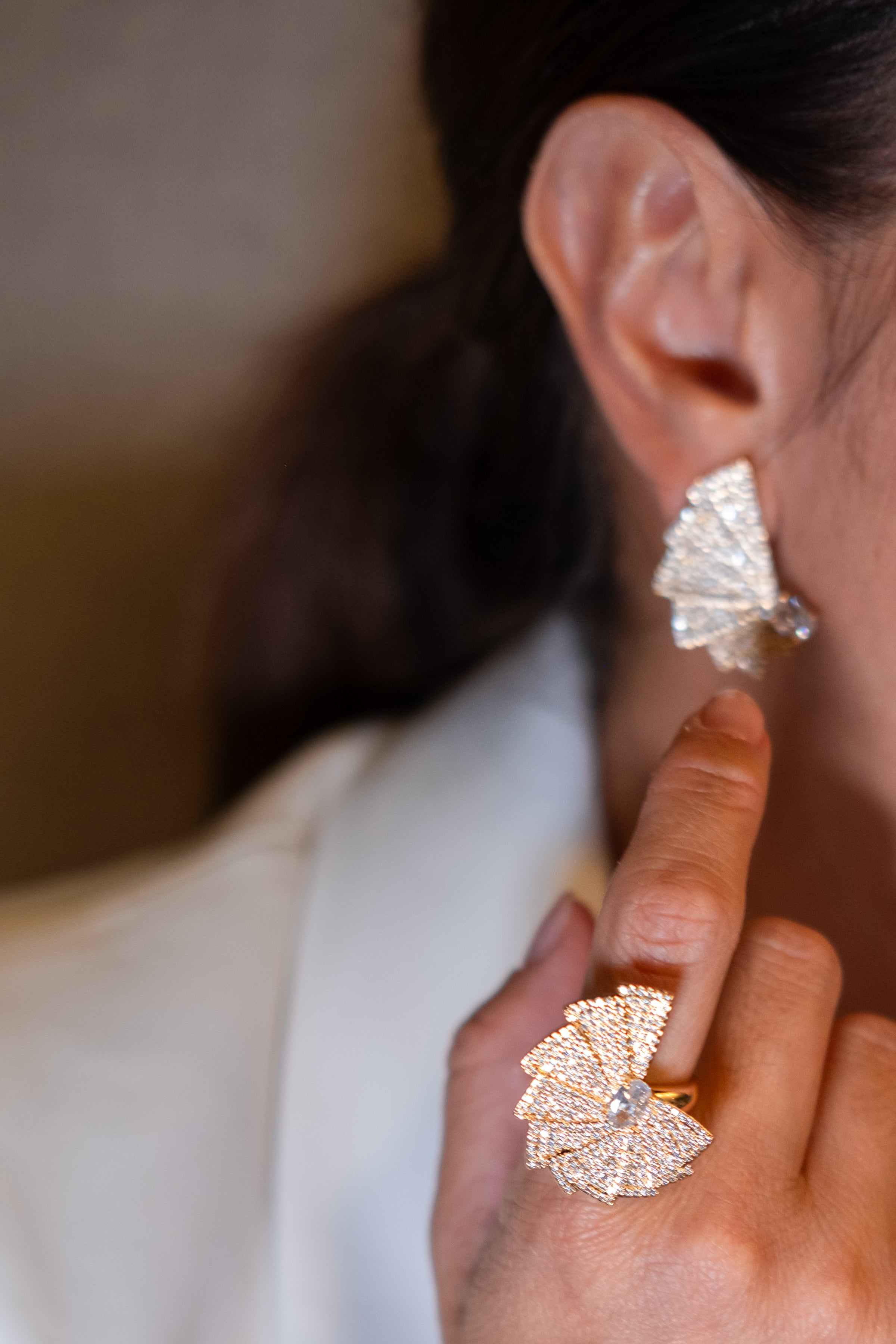 18K Gold Plated Fan Ring with Zirconia