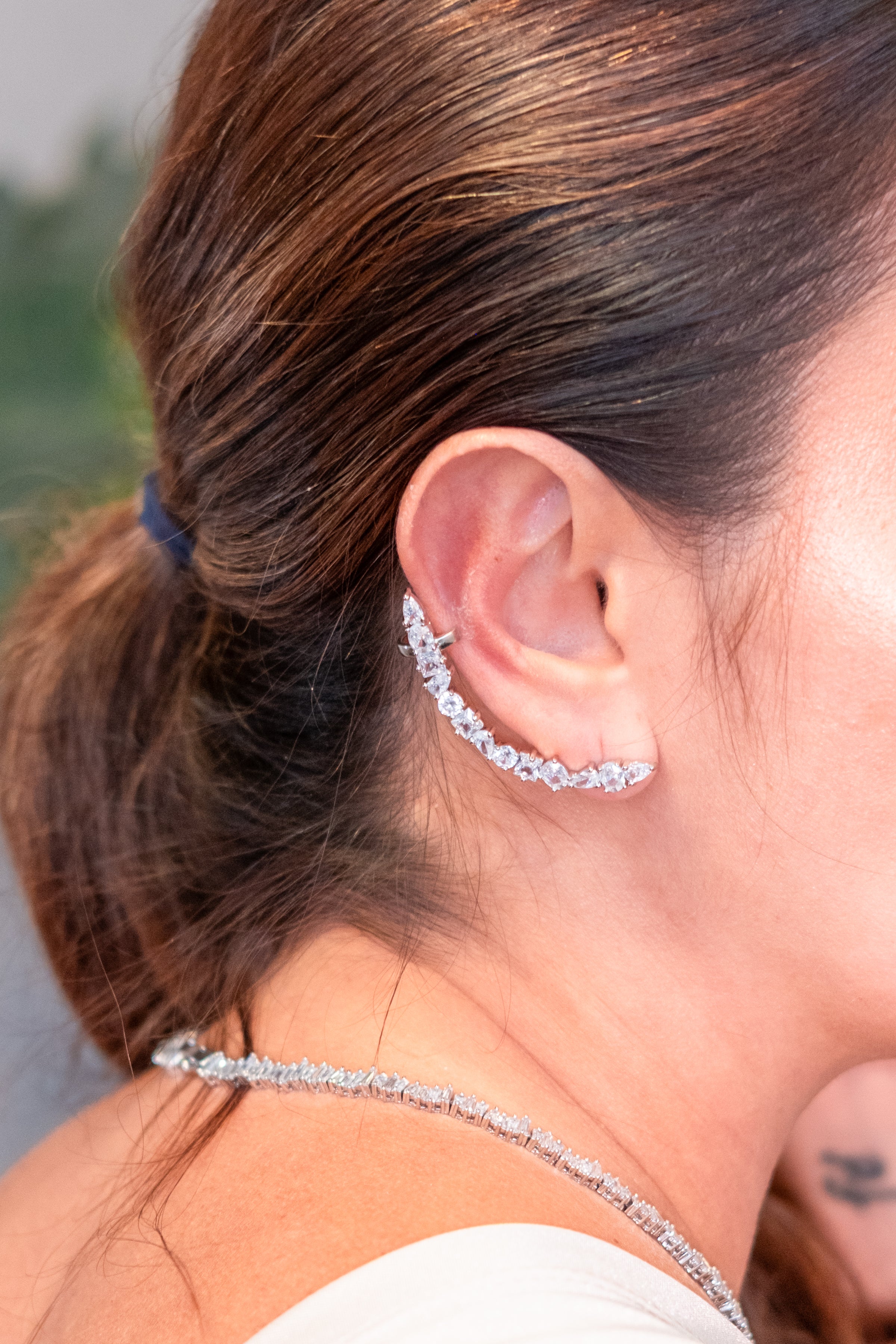 The Midnight Majlis | Crystal Ear Climber Earrings – Elegant Curved Design with Brilliant Stones