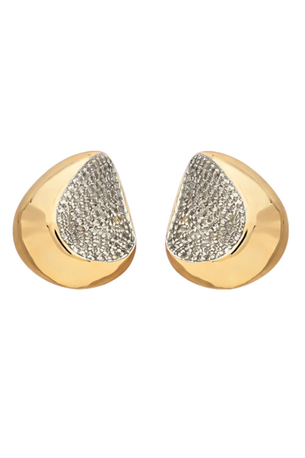 Bold 18K gold plated zirconia earrings with rounded teardrop silhouette and contemporary statement design