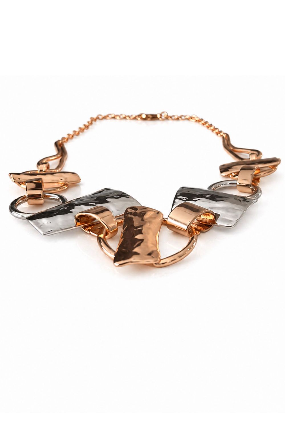 mixed metal choker necklace with slate textured gold and silver elements modern luxury jewelry detail
