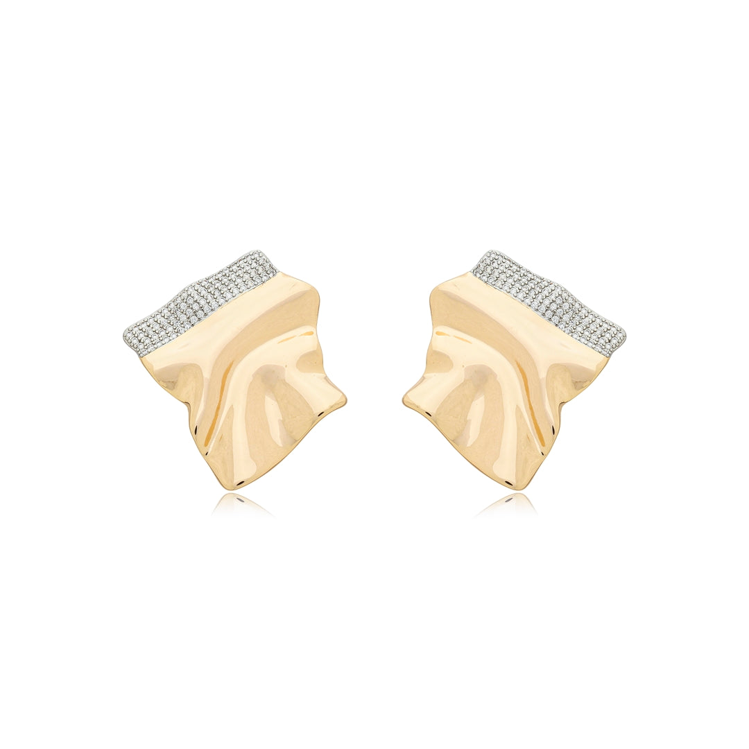 18K Gold-Plated Contemporary Sculptural Earrings with Zirconia Trim