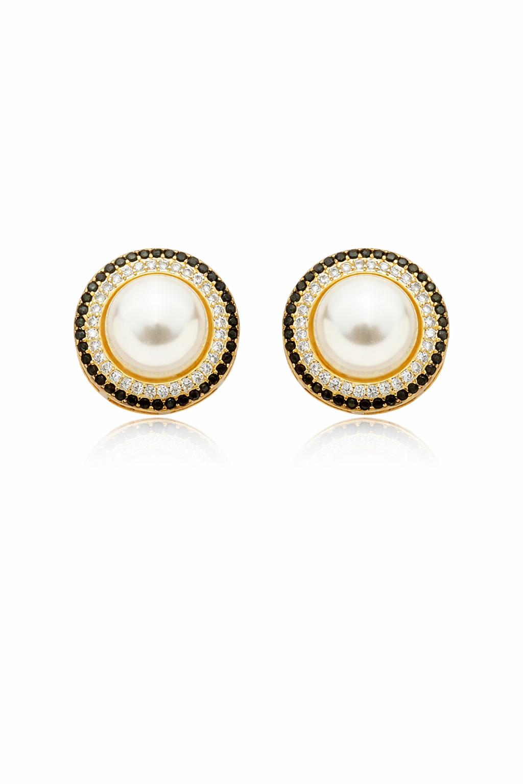 Le Vie Di Roma 18K gold plated earrings with black zirconia and luminous faux pearl accents