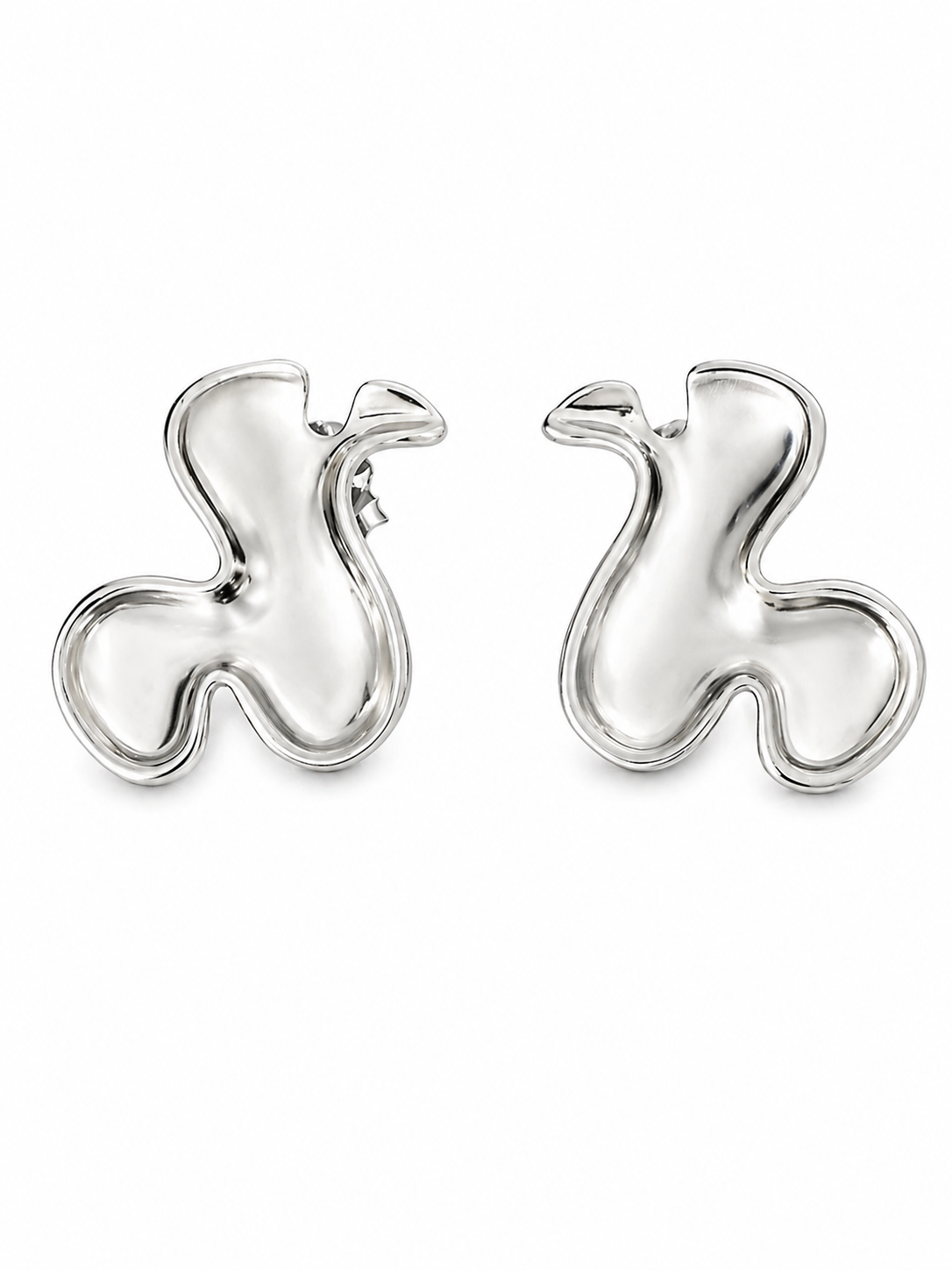rhodium plated sculptural statement earrings | Liquid Metal asymmetrical modern luxury jewelry for women