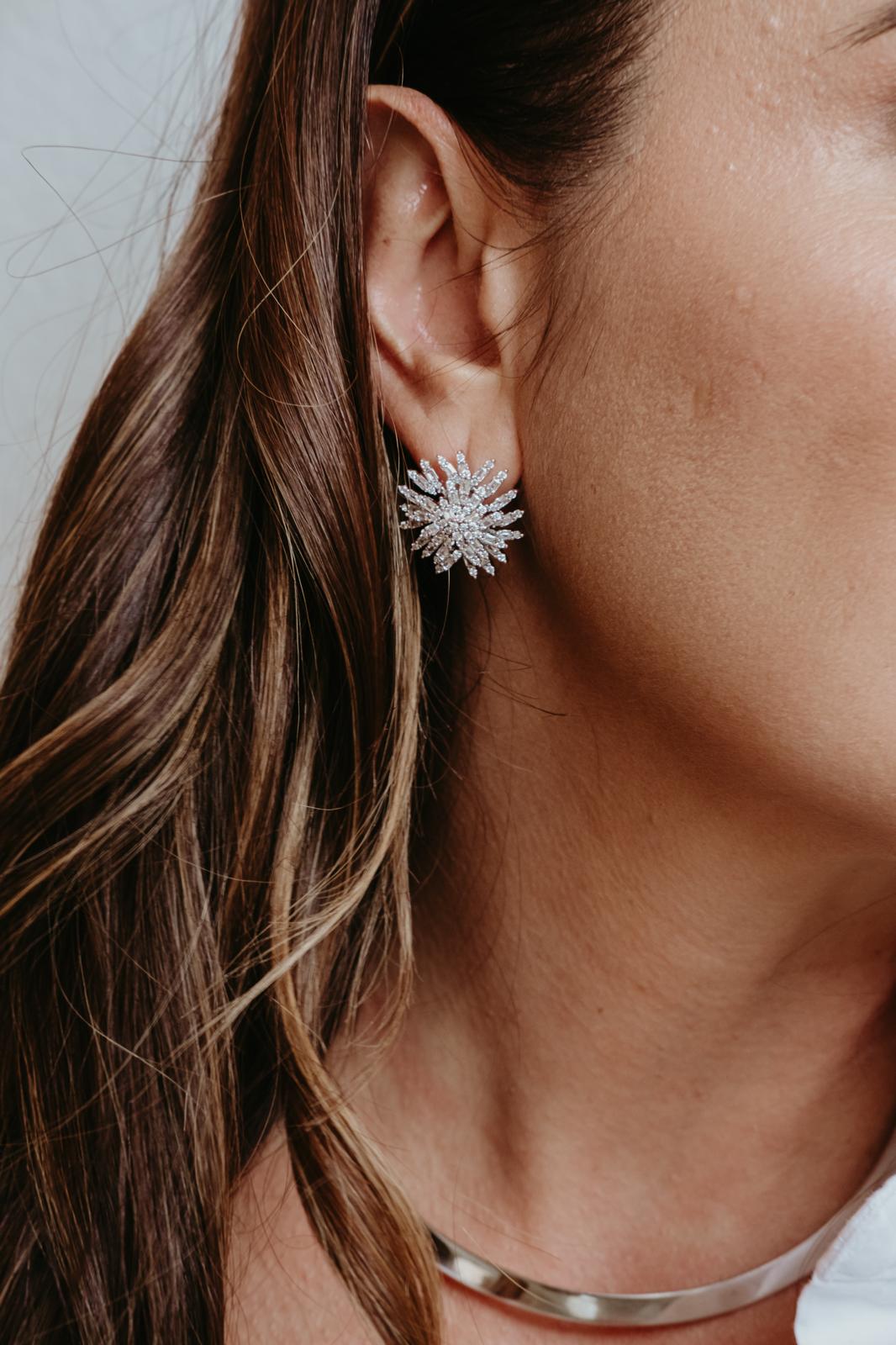 triple star cluster earrings rhodium plated bold starburst statement jewelry modern luxury design