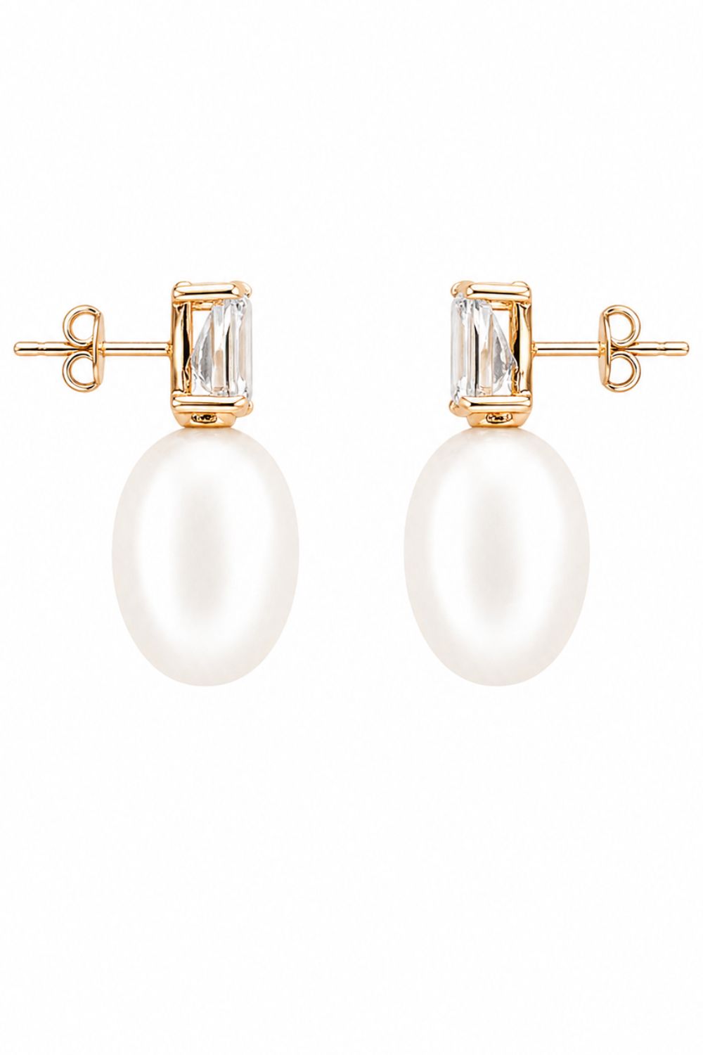 gold earrings with pear cut zirconia and faux pearl drop luxury jewelry detail design