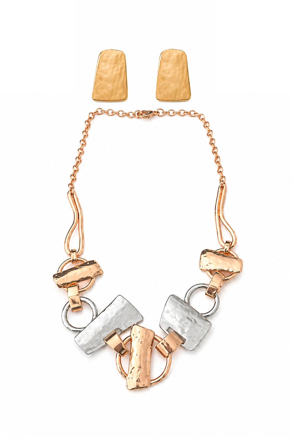 The Dourada Slate | 18K Gold Plated & Rhodium Plated Mixed Metal Statement Choker & 18K Gold Plated Textured Earrings Set
