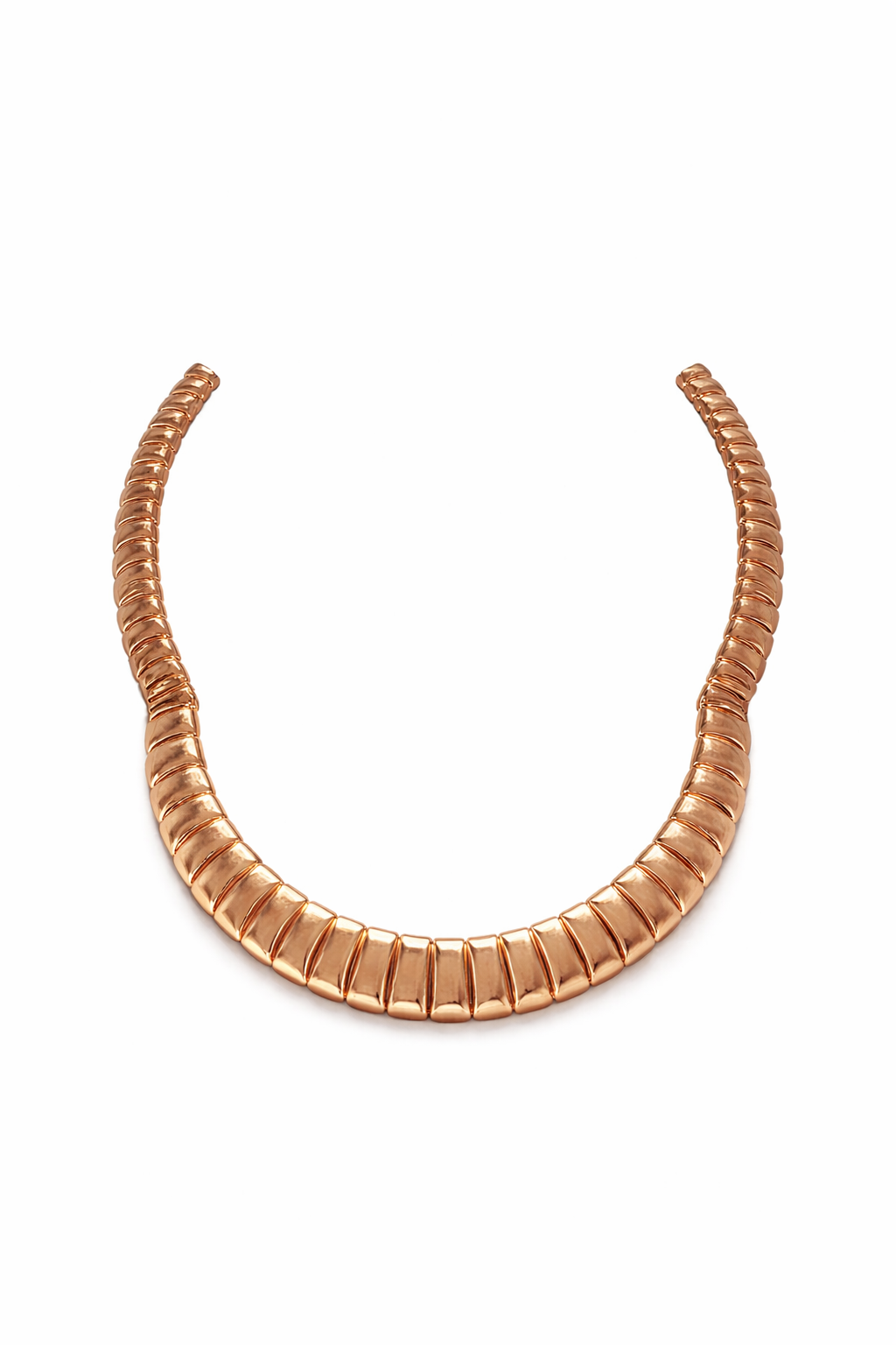gold choker necklace with downward groove texture high polish sculptural luxury jewelry detail