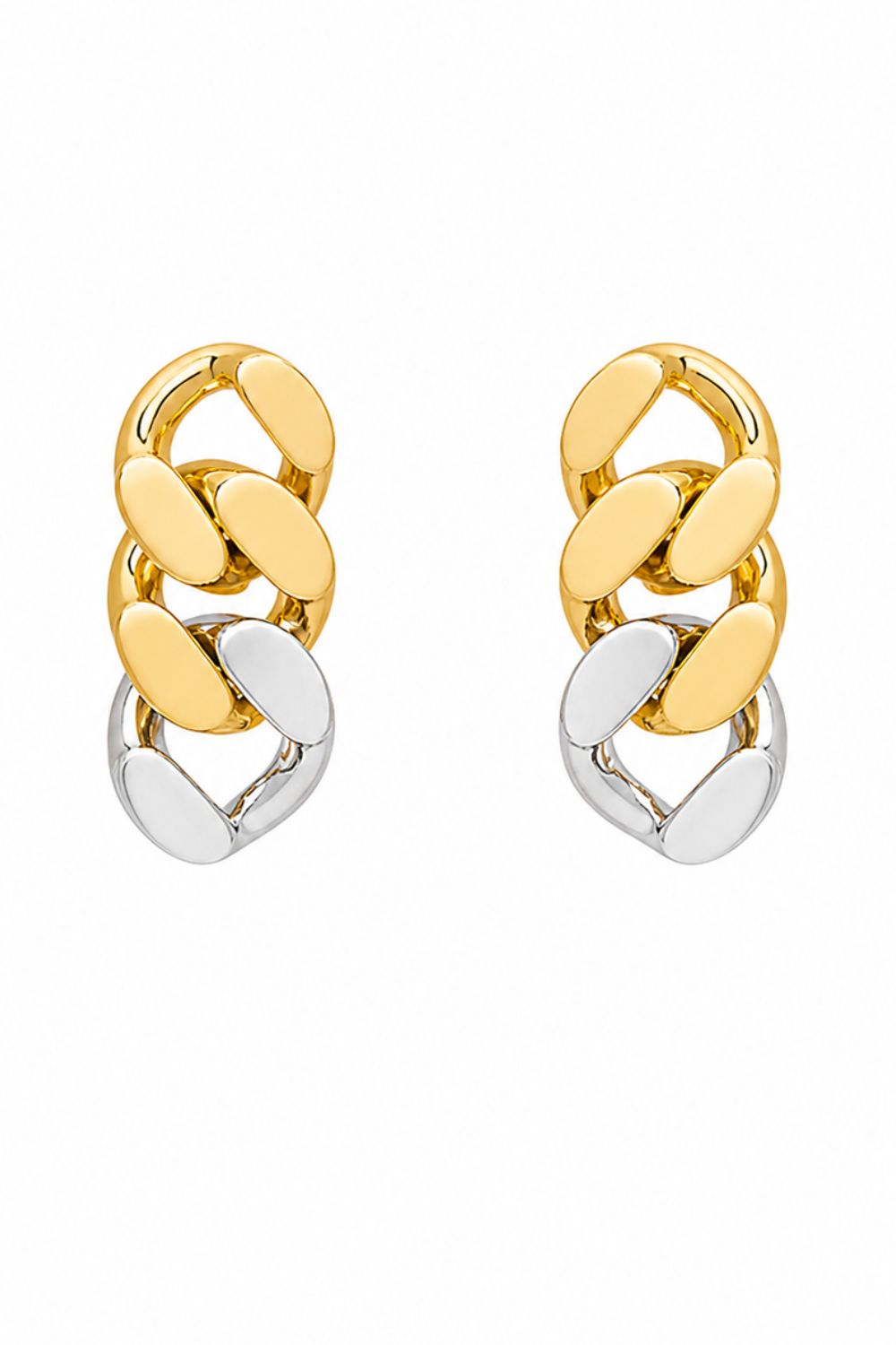 18k gold chain link drop earrings with zirconia detailing elegant luxury jewelry design