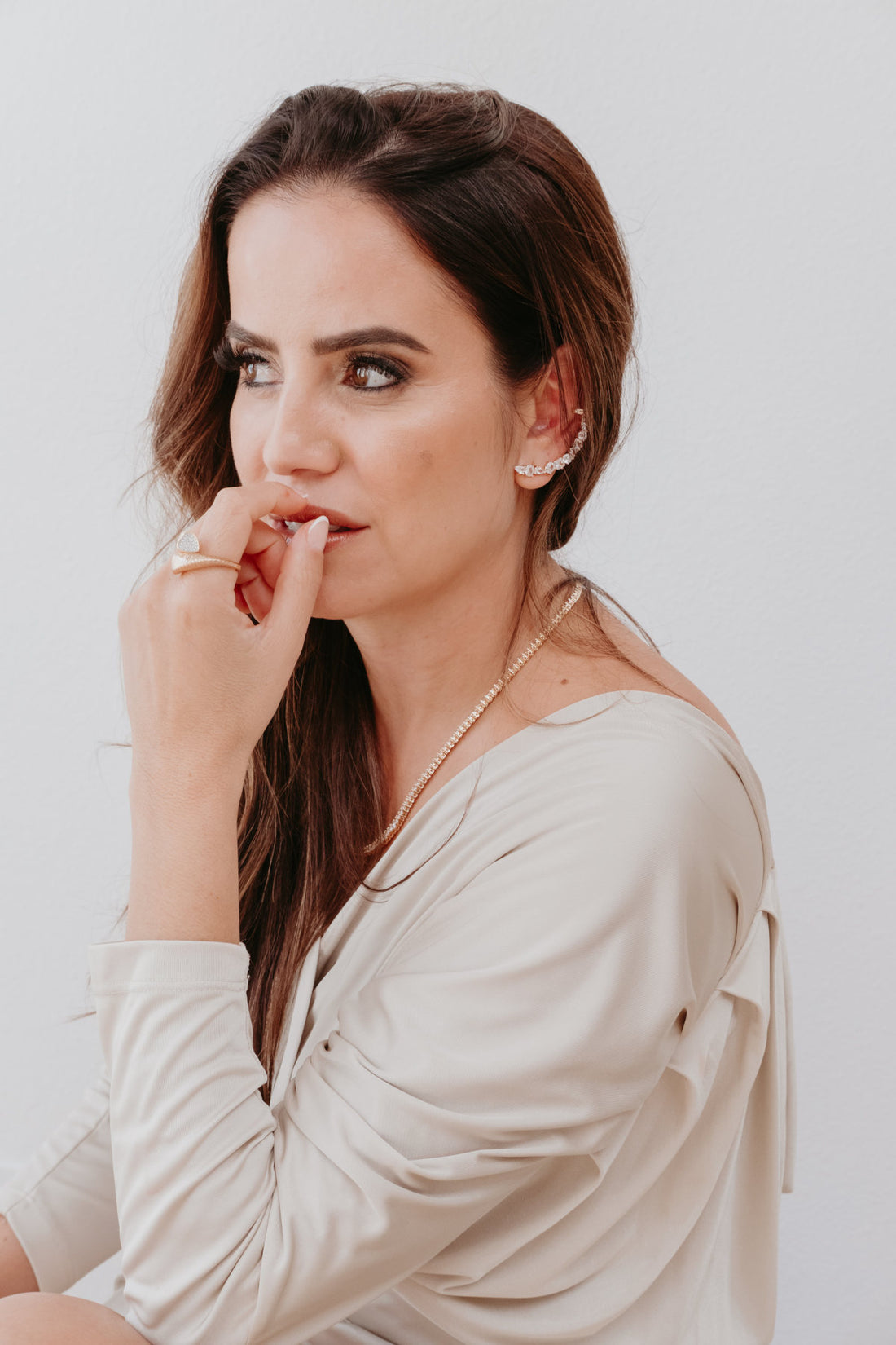 18K Gold-Plated Textured Open Ring with Zirconia Accents