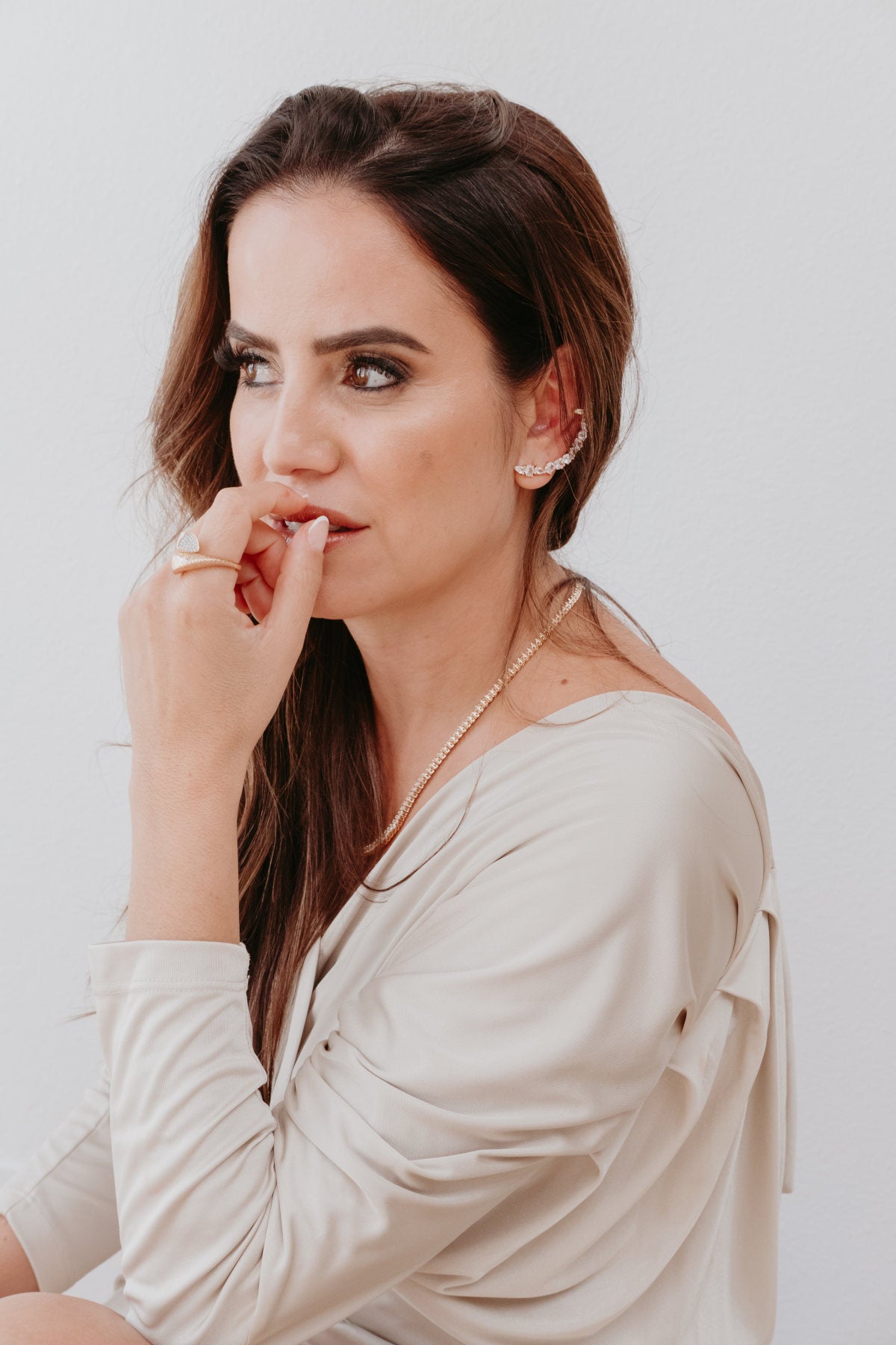 18K Gold-Plated Textured Open Ring with Zirconia Accents