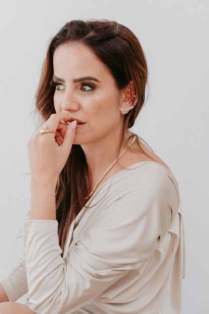 18K Gold-Plated Textured Open Ring with Zirconia Accents