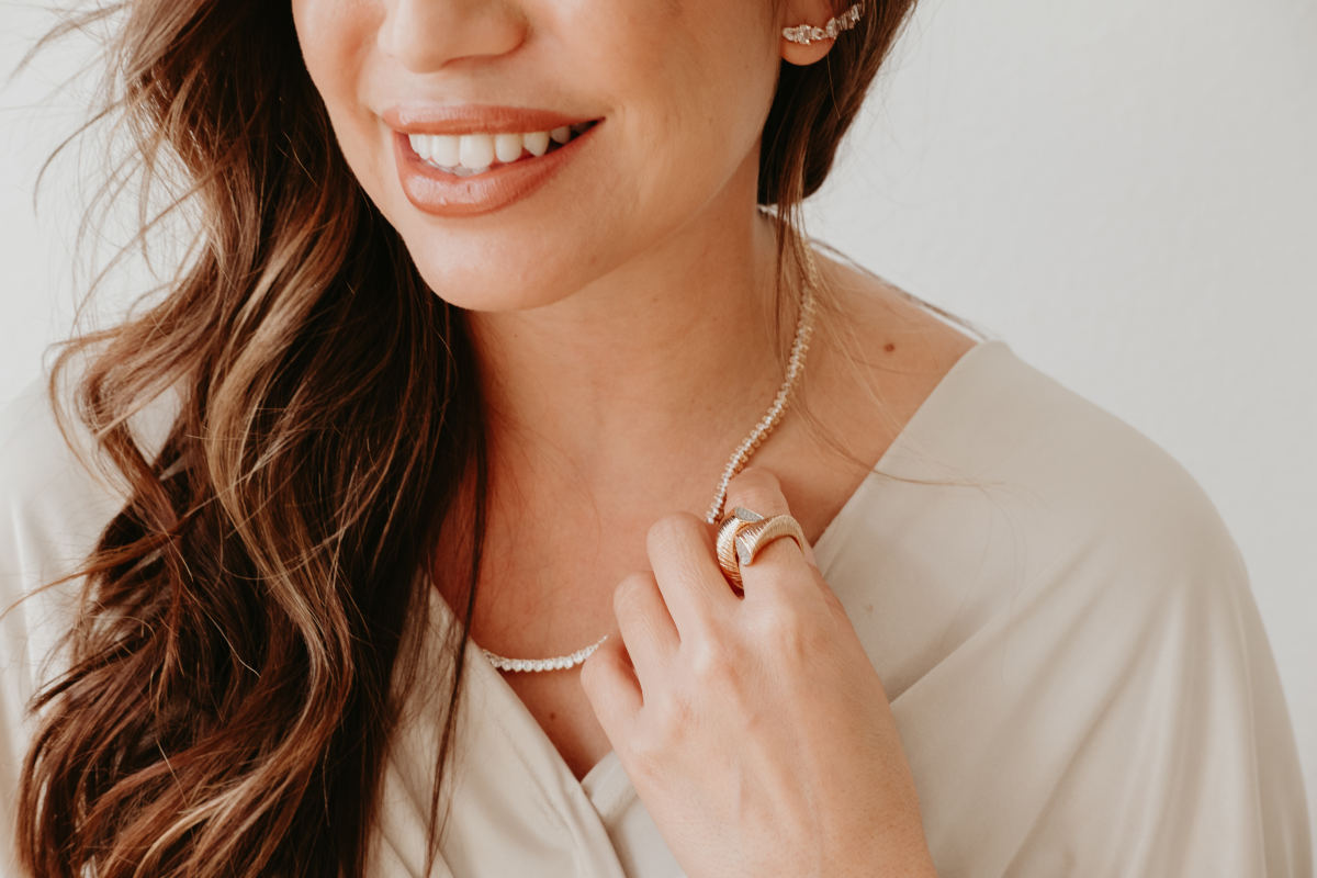 18K Gold-Plated Textured Open Ring with Zirconia Accents