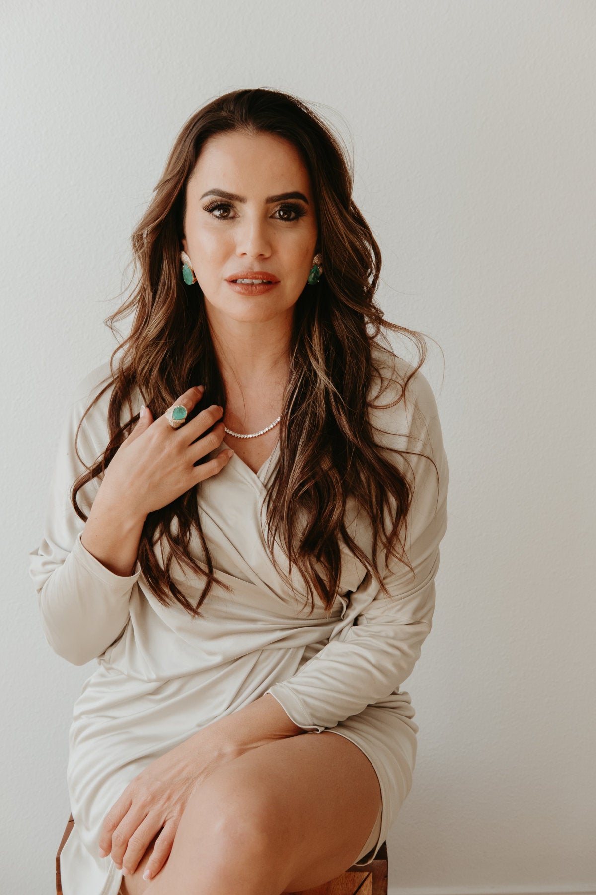 18K Gold-Plated Jewelry Set with Tourmaline Teardrop Stones and Zirconia