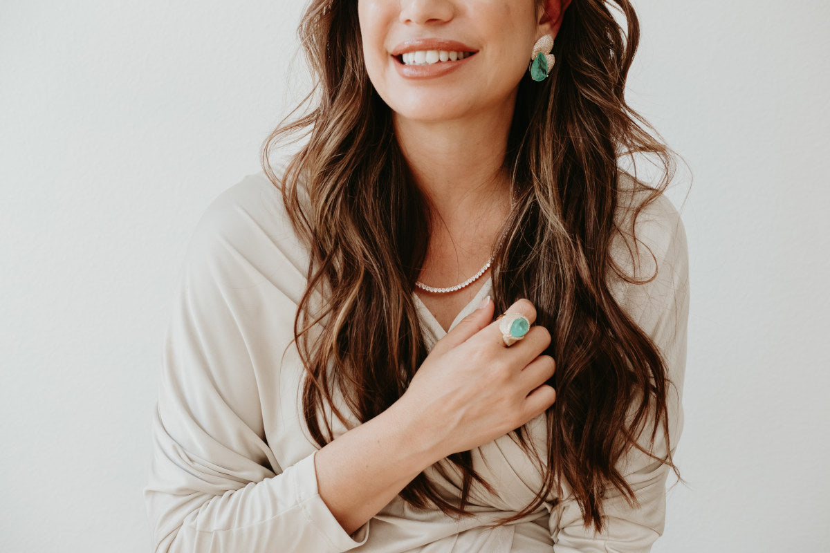 18K Gold-Plated Jewelry Set with Tourmaline Teardrop Stones and Zirconia