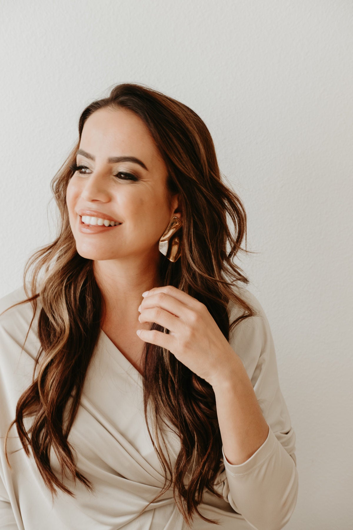 18K Gold-Plated Sculptural Earrings with Zirconia Accents