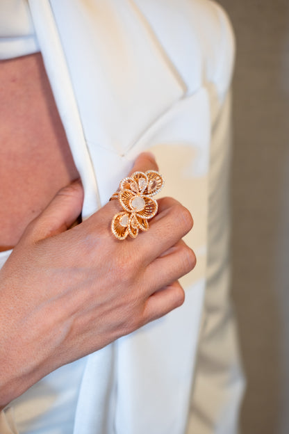 18K Gold Plated Filigree Drop Earrings and Ring Set