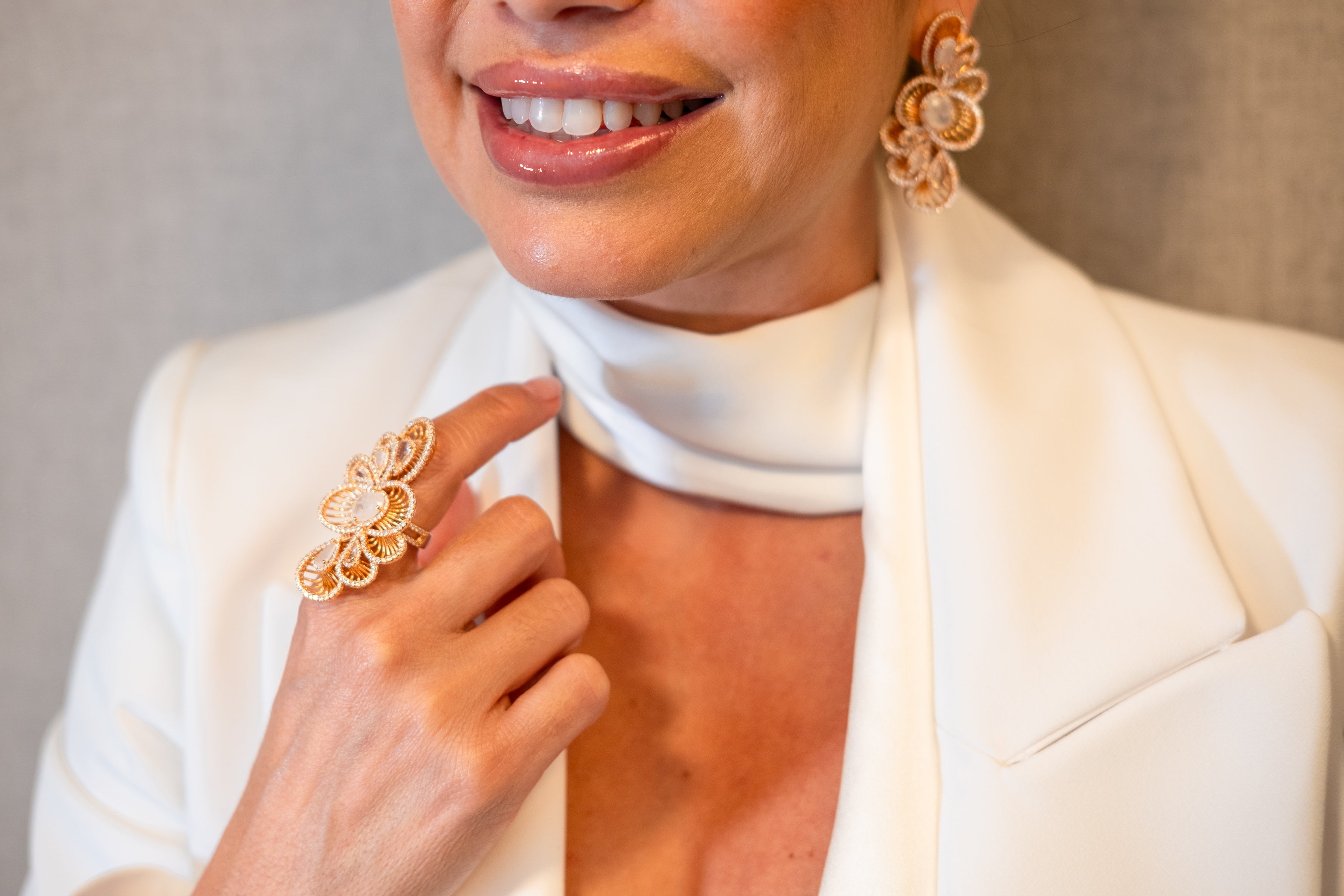 18K Gold Plated Filigree Drop Earrings with Zirconia White Fusion Stone