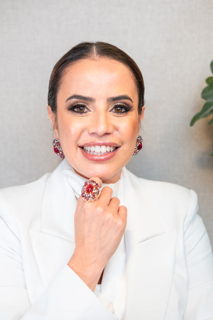 18K Gold Plated Oval Red Fusion Stone Ring