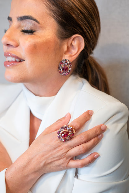 18K Gold Plated Oval Red Fusion Stone Ring