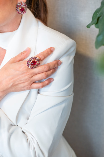 18K Gold Plated Oval Red Fusion Stone Ring