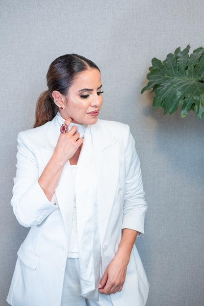 18K Gold Plated Oval Red Fusion Stone Ring