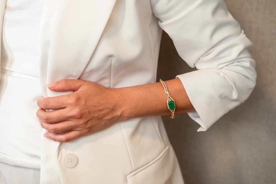 18K Gold Plated Bracelet with Zirconia and Emerald Fusion Stone
