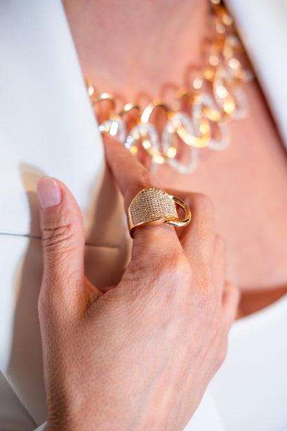 18K Gold Plated Zirconia Pave Ring and Earrings