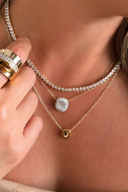 The Aura Pavé | 18K Gold Pendant &amp; Zirconia Stone Pendant Necklace In a Rhodium Finish