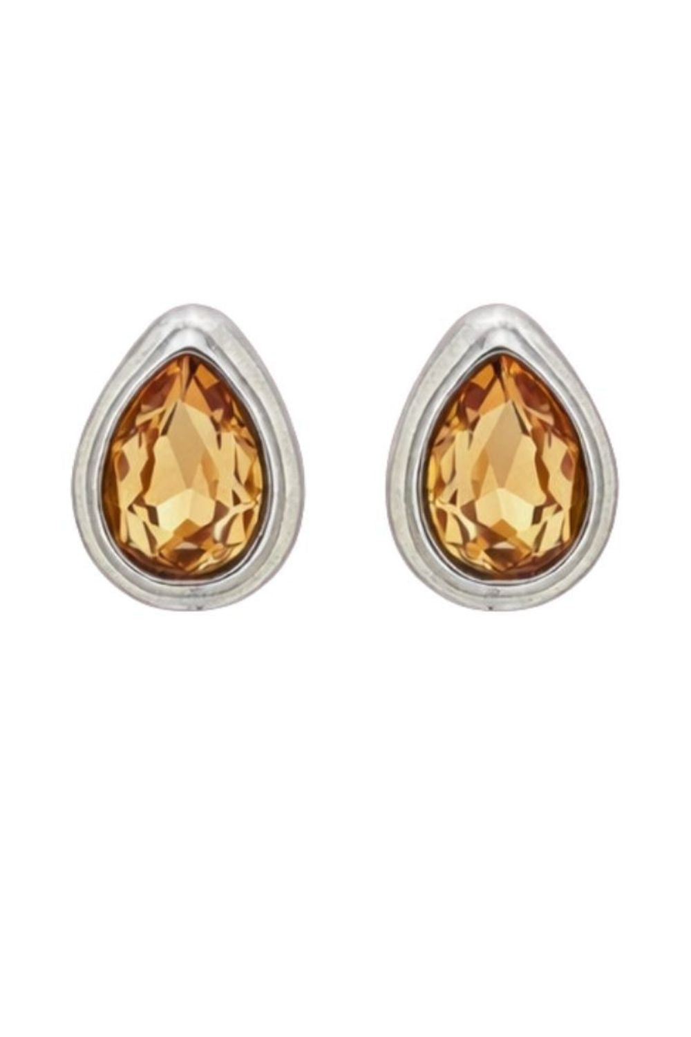 The Arrival | Tear-Drop Earrings With Citrine Zirconia Stones in White Rhodium