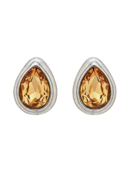 The Arrival | Tear-Drop Earrings With Citrine Zirconia Stones in White Rhodium