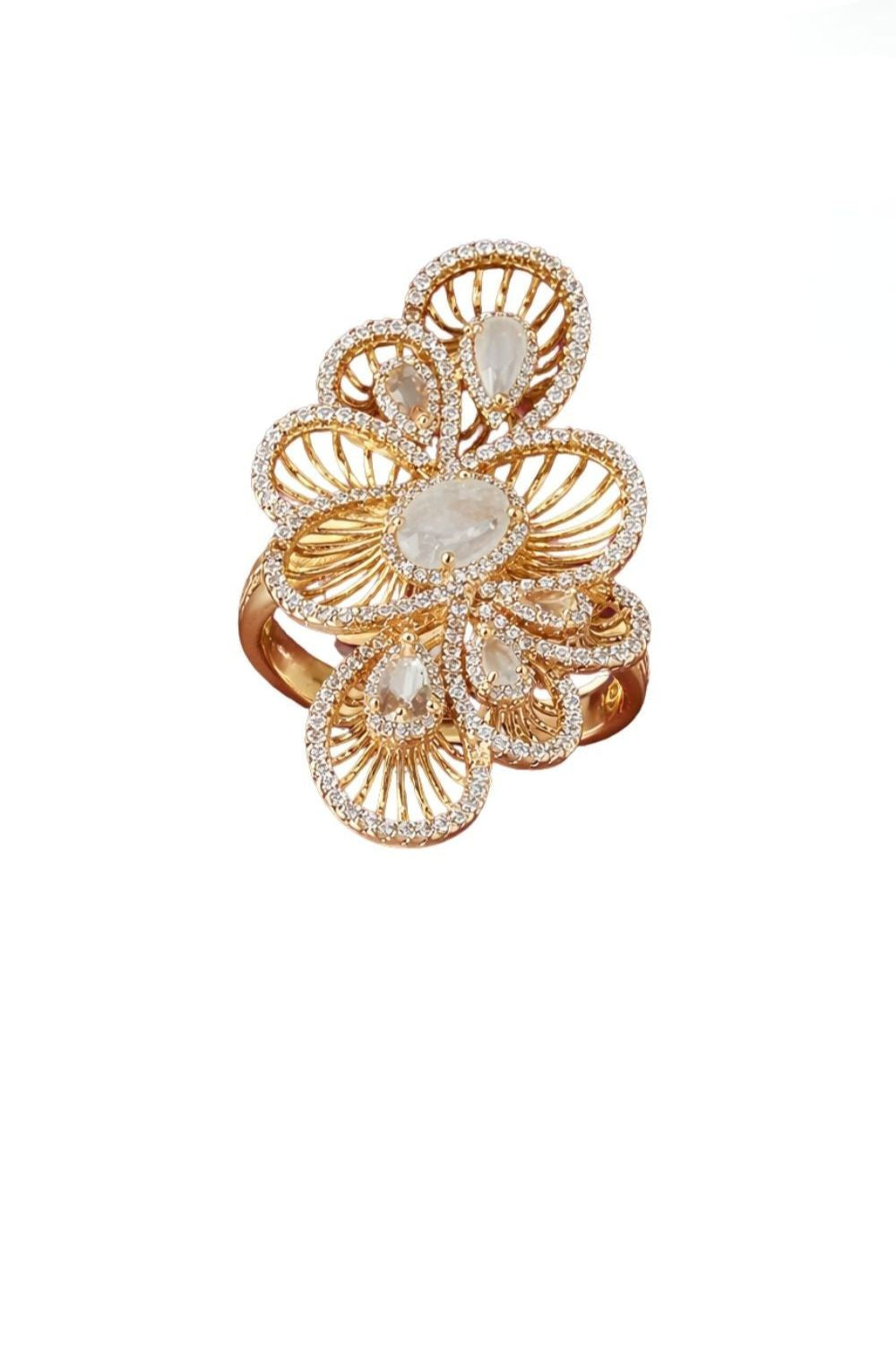 The Galerie | 18K Gold Plated Filigree Ring with Zirconia White Fusion Stone