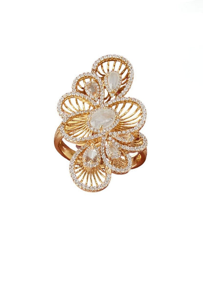 The Galerie | 18K Gold Plated Filigree Ring with Zirconia White Fusion Stone