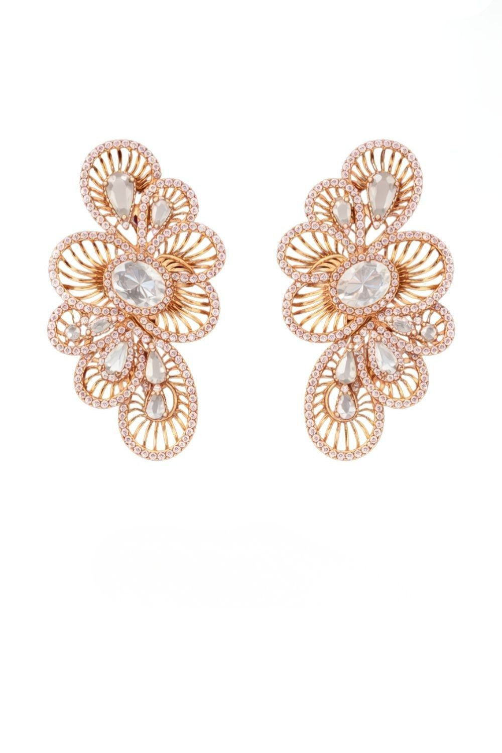 The Galerie | 18K Gold Plated Filigree Drop Earrings with Zirconia White Fusion Stone