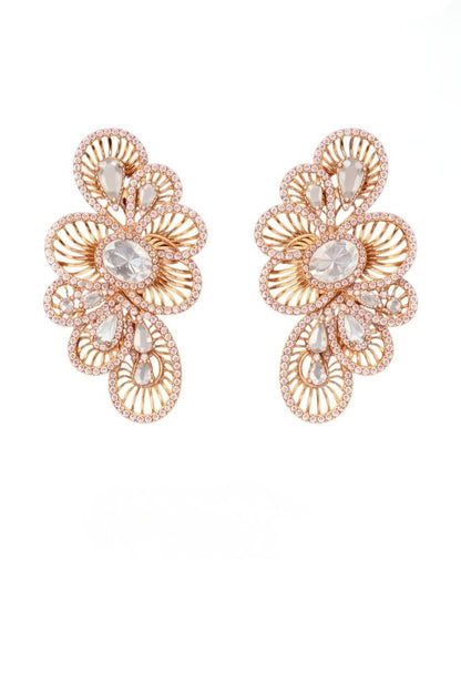 The Galerie | 18K Gold Plated Filigree Drop Earrings with Zirconia White Fusion Stone