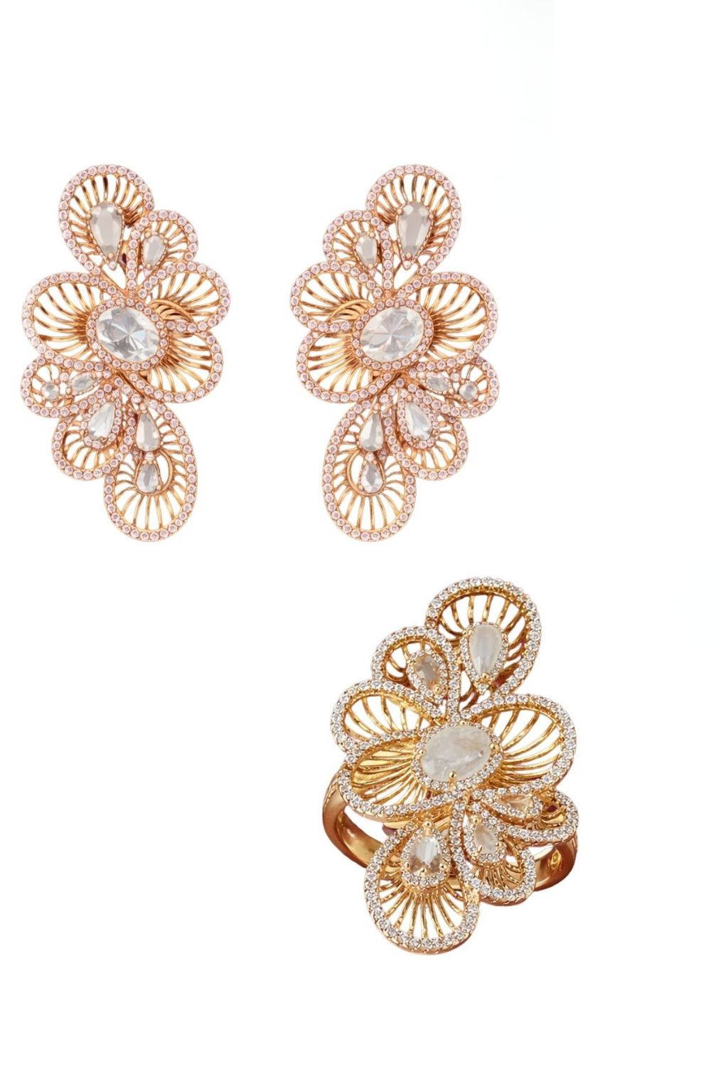The Galerie | 18K Gold Plated Filigree Drop Earrings and Ring Set