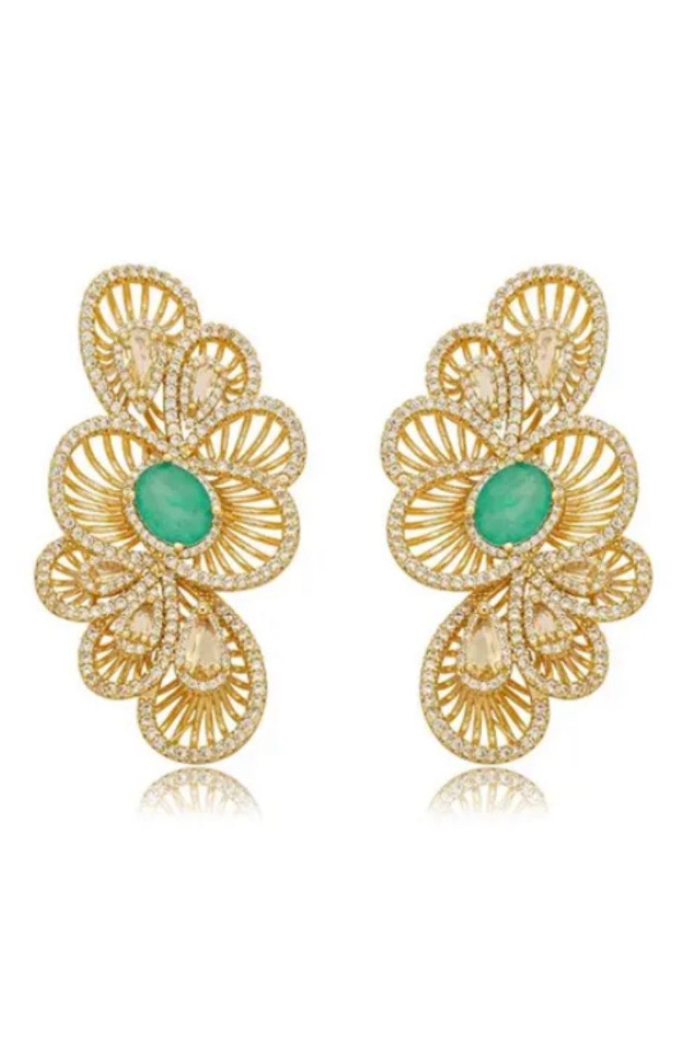 The Galerie | 18K Gold Plated Filigree Drop Earrings with Zirconia Tourmaline Fusion Stone