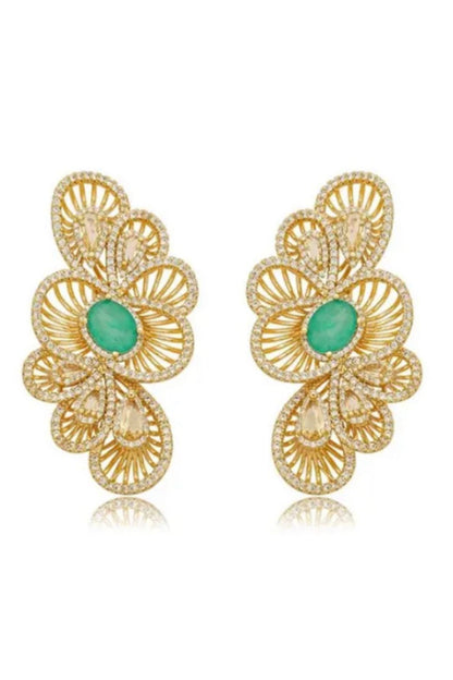 The Galerie | 18K Gold Plated Filigree Drop Earrings with Zirconia Tourmaline Fusion Stone