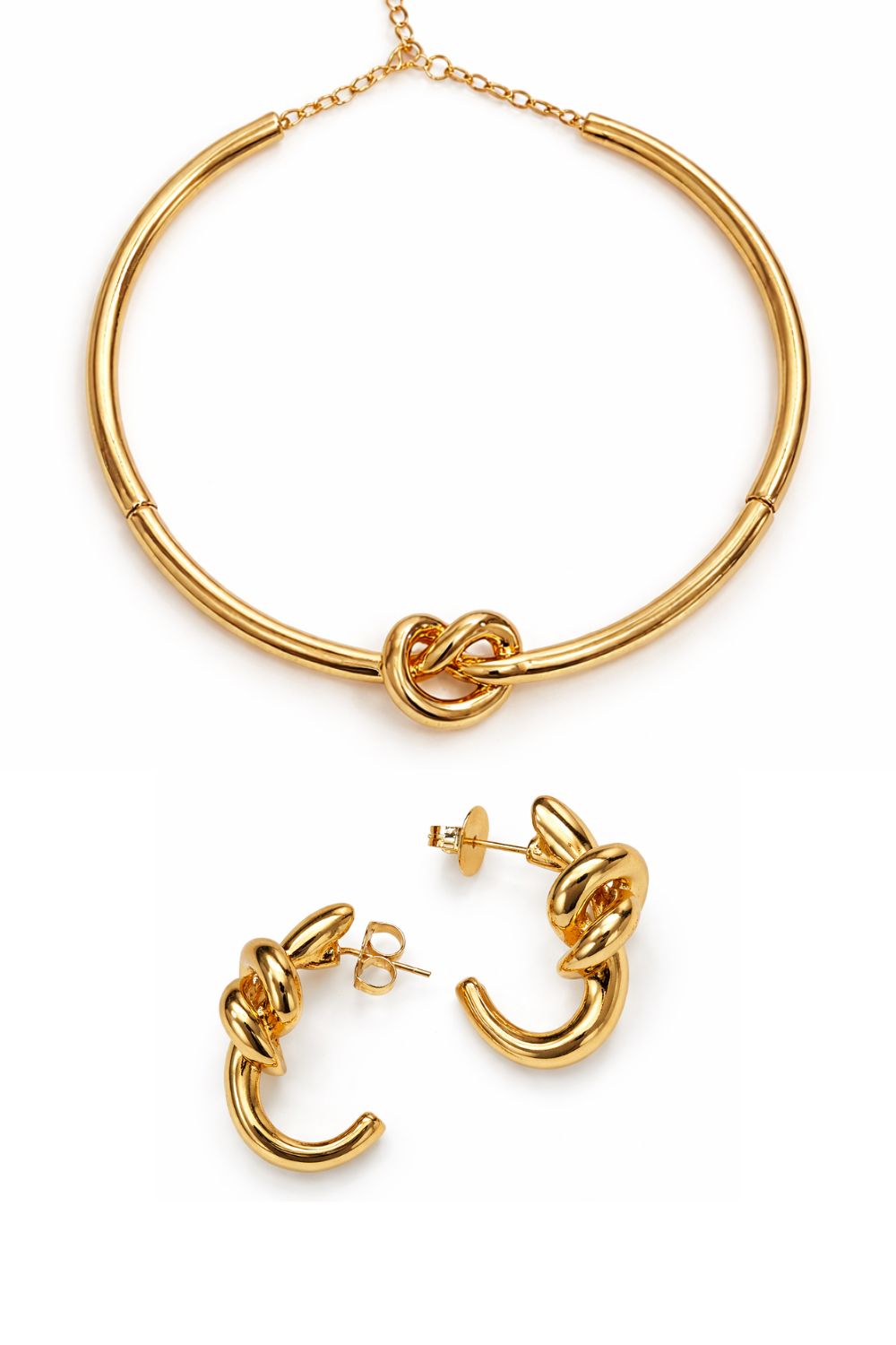 The Veloura Knot | 18K Gold Modern Sculptural Knot Choker Necklace &amp; Earrings Set