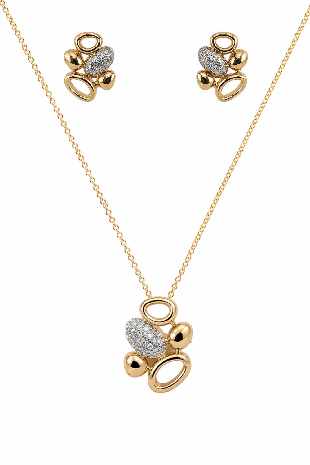 The Lumaire | 18K Gold Sculptural Chain Necklace &amp; Earrings with Zirconia Stones | Set