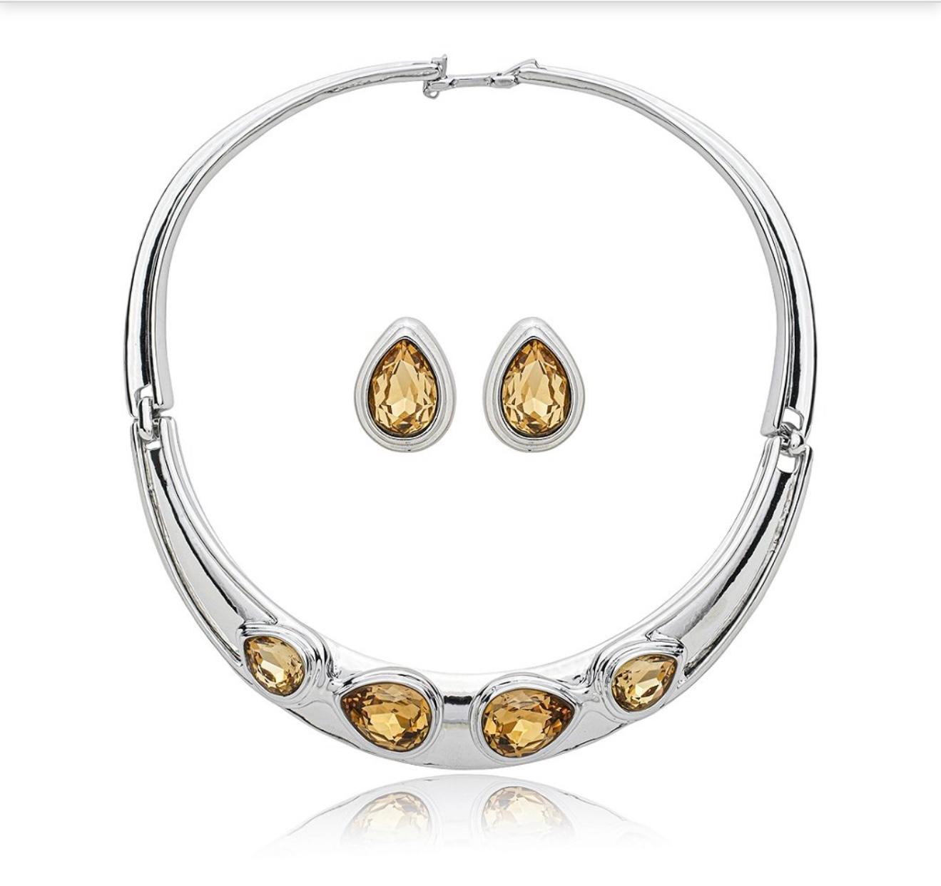 Tear-Drop Earrings With Citrine Zirconia Stones in White Rhodium