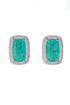 white rhodium rectangular blue tourmaline fusion stone earrings with pavé crystal halo statement stud earrings luxury jewelry