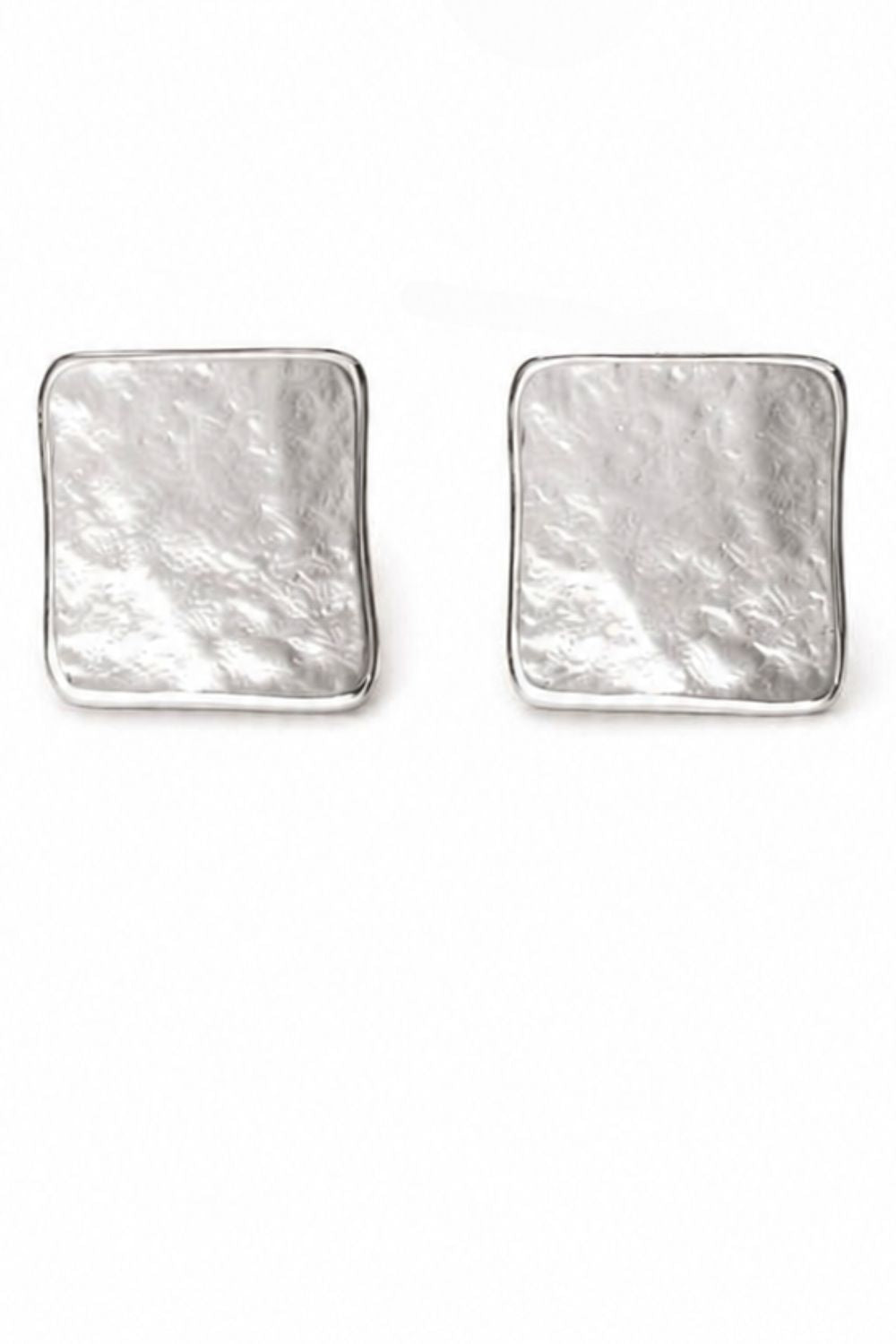 rhodium plated sculptural statement stud earrings | Costa Dorata textured square earrings modern luxury jewelry for women