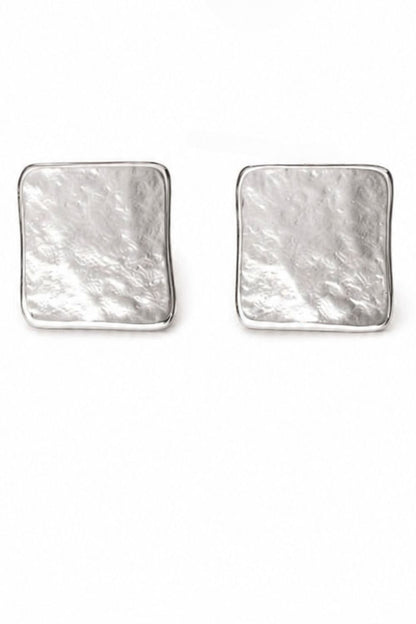 rhodium plated sculptural statement stud earrings | Costa Dorata textured square earrings modern luxury jewelry for women
