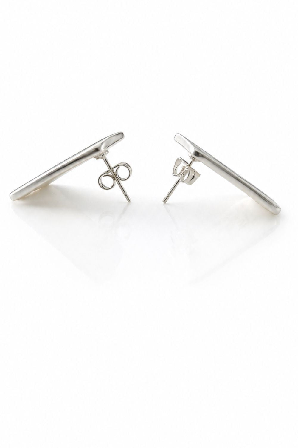 geometric rhodium stud earrings organic contoured square design bold modern statement jewelry