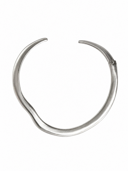 rhodium plated sculptural choker necklace | Crescent of Eclipse asymmetrical statement collar jewelry for women