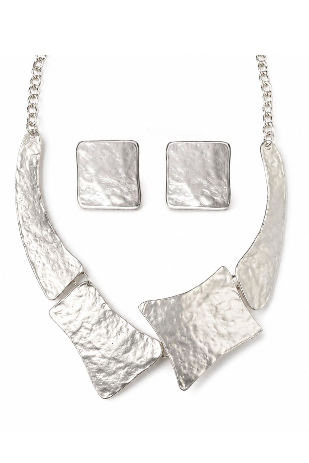 The Costa Dorata | Rhodium Plated Sculptural Choker Necklace &amp; Earrings Set