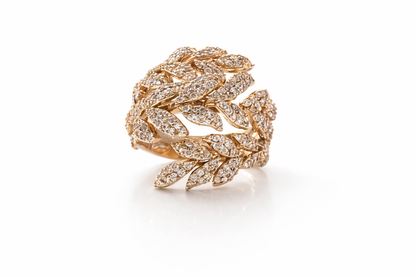 18K gold plated leaf wrap ring with zirconia | Regina d’Oro sculptural statement ring luxury jewelry for women