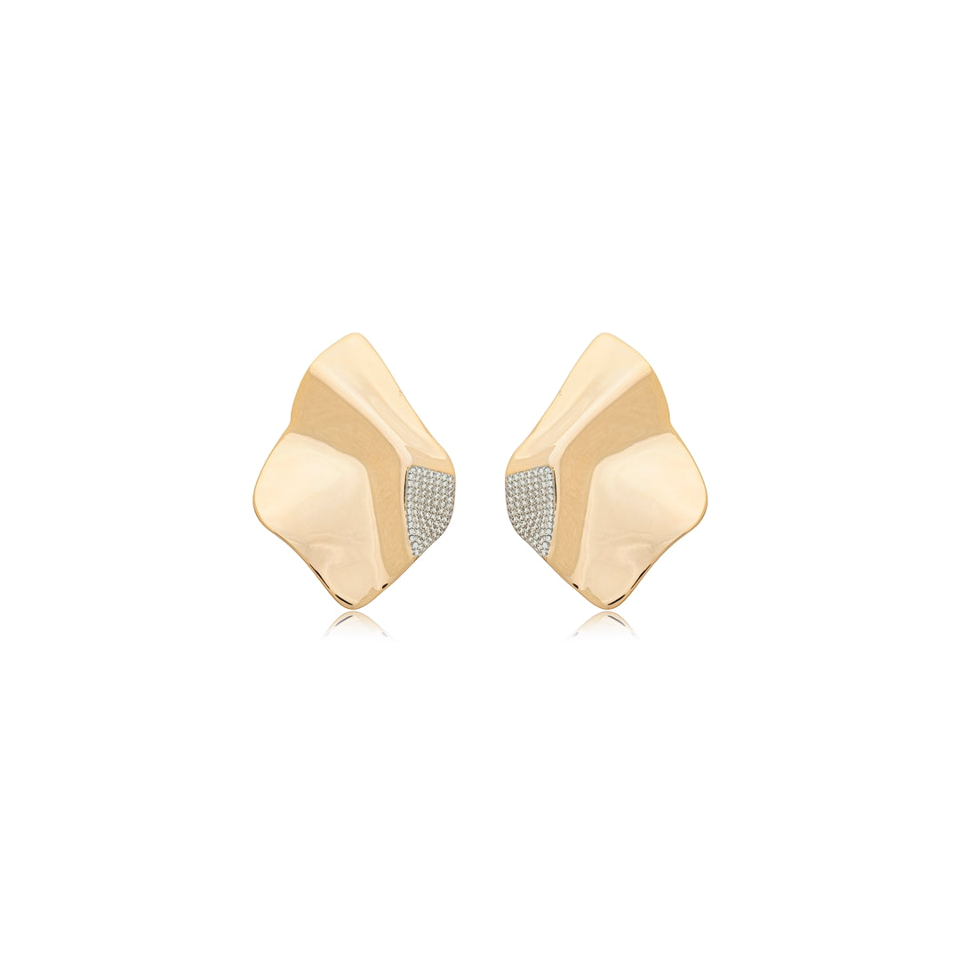 18K Gold-Plated Sculptural Earrings with Zirconia Accents