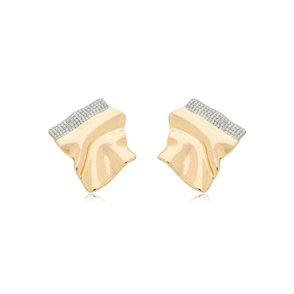 18K Gold-Plated Contemporary Sculptural Earrings with Zirconia Trim